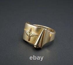 Vintage 10k Yellow Gold WWII Army Air Corps Ring Size 10 Propeller Wings RG2426