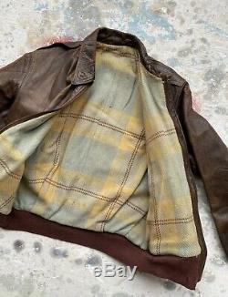 Vintage 1940s WW2 USAAF A-2 Leather Flight Jacket Size Small Army Air Force WWII