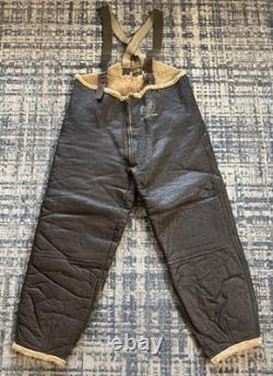 Vintage 1940s WWII US ARMY AIR FORCES TYPE B-1 SHEARLING LINED LEATHER BIB PANTS