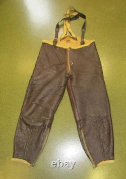 Vintage 1940s WWII US ARMY AIR FORCES TYPE B-1 SHEARLING LINED LEATHER BIB PANTS