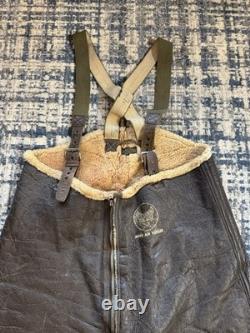 Vintage 1940s WWII US ARMY AIR FORCES TYPE B-1 SHEARLING LINED LEATHER BIB PANTS
