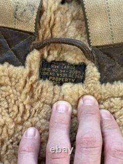 Vintage 1940s WWII US ARMY AIR FORCES TYPE B-1 SHEARLING LINED LEATHER BIB PANTS