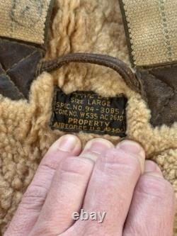 Vintage 1940s WWII US ARMY AIR FORCES TYPE B-1 SHEARLING LINED LEATHER BIB PANTS