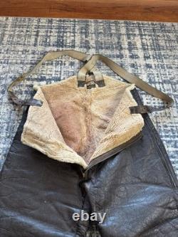 Vintage 1940s WWII US ARMY AIR FORCES TYPE B-1 SHEARLING LINED LEATHER BIB PANTS
