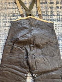 Vintage 1940s WWII US ARMY AIR FORCES TYPE B-1 SHEARLING LINED LEATHER BIB PANTS