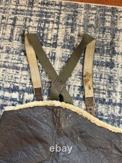 Vintage 1940s WWII US ARMY AIR FORCES TYPE B-1 SHEARLING LINED LEATHER BIB PANTS