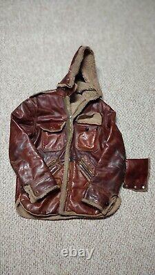 Vintage 40s WWII Army Air Force Military Parka Jacket Brown Hooded
