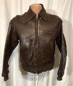 Vintage A2 Style WWII Leather Army Air Forces Bomber Jacket Sz40 Crown Zipper