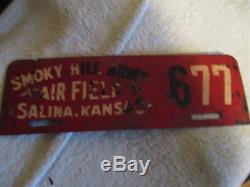 Vintage Smoky Hill Army Air Field License Plate Topper Salina Kansas WW II