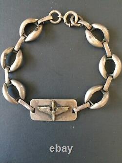 Vintage Sterling Silver WWII US ARMY Air Force Locket ID Bracelet- 7 1/4