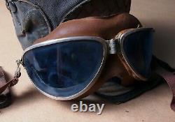 Vintage WW2 US Army Air Force Flying Helmet & Goggles Antique WWII Pilot