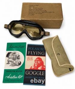 Vintage WW2 US Army/Air Force POLAROID type B-8 Flying Goggles withbox & lenses
