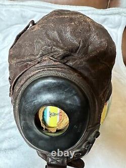 Vintage WWII US Army Air Force A-11 Leather Flight Helmet Size Large 3189