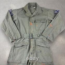 Vintage WWII US Army Air Forces HBT Flight/Mechanic Jumpsuit 38L Coveralls 32x32