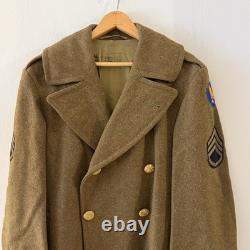 Vintage WWII US Army Air Forces Wool Overcoat Trench Coat Sgt Military Jacket