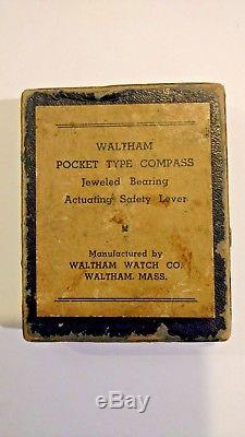 Vintage Waltham Ww II Us Army Air Force Brass Pocket Compass With Box 9117