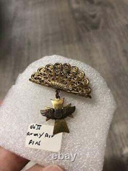 Vintage rare WWII army Air Pin Medal Badge Pinback Fan Cross Insignia Bin 6