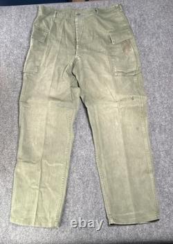 Vtg 1940s WWII US Army Air Force M43 HBT Cargo Pants W38 L32 13 Star Button RARE