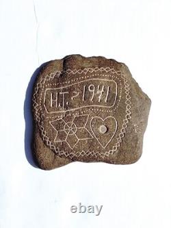 Vtg 40s WWII Folk Art Carved Rock Stone US Army Air Corps Military Primitive MA