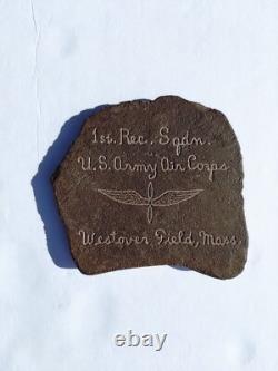 Vtg 40s WWII Folk Art Carved Rock Stone US Army Air Corps Military Primitive MA