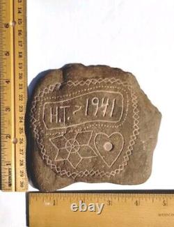 Vtg 40s WWII Folk Art Carved Rock Stone US Army Air Corps Military Primitive MA