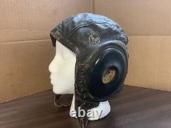 Vtg A-11 Wwii Army Air Force Leather Helmet Bradley Goodrich #3189