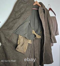 Vtg Canada Army WWII Air Corps Olive Green 1941 Wool Trench Coat Pants Set 32x31
