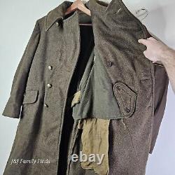 Vtg Canada Army WWII Air Corps Olive Green 1941 Wool Trench Coat Pants Set 32x31