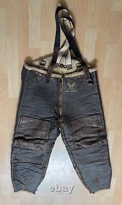Vtg WW2 40's US Army Air Force B-1 Leather Flight Pants sz Sm Suspenders Lined