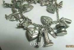 Vtg WW2 Sterling Silver Sweetheart Charm Bracelet 7 Puffy Hearts Army Air Corp
