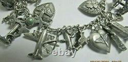 Vtg WW2 Sterling Silver Sweetheart Charm Bracelet 7 Puffy Hearts Army Air Corp
