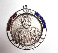 Vtg WWII Army Navy Land Air Sea Sterling St Christopher Protect US Pendant