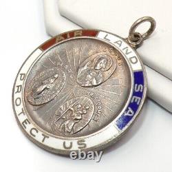 Vtg WWII Army Navy Land Air Sea Sterling St Christopher Protect US Pendant LLC4
