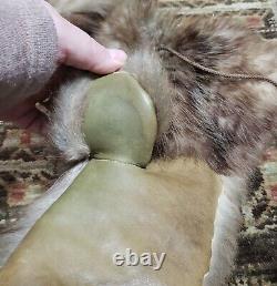 Vtg WWII US Army Air Corps Arctic Fox Fur Gauntlet Gloves Size L-XL Mens