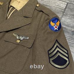 Vtg Wwii Usaaf Army Air Forces Staff Sergeant Wings Pin Patches Wool Jacket 39-s