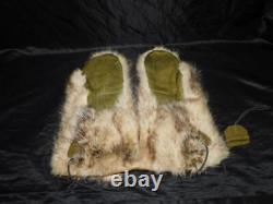 WW2 1941 Nome Alaska US Army Air Corps Fur Mittens Size L Green Leather Palm 40s