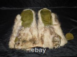 WW2 1941 Nome Alaska US Army Air Corps Fur Mittens Size L Green Leather Palm 40s