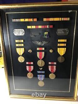 WW2 Army Air Corps Veteran Medal Display Case with Dog Tags