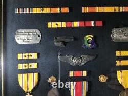 WW2 Army Air Corps Veteran Medal Display Case with Dog Tags