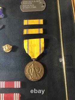 WW2 Army Air Corps Veteran Medal Display Case with Dog Tags