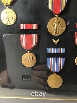 WW2 Army Air Corps Veteran Medal Display Case with Dog Tags