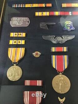WW2 Army Air Corps Veteran Medal Display Case with Dog Tags