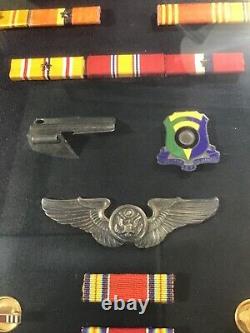WW2 Army Air Corps Veteran Medal Display Case with Dog Tags