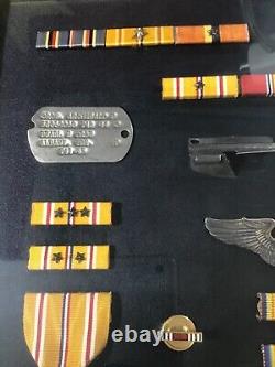 WW2 Army Air Corps Veteran Medal Display Case with Dog Tags