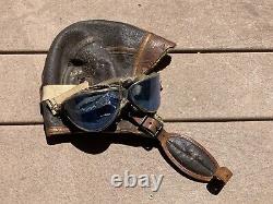 WW2 USAAC US Army Air Corps B-5 Shearling Flight Helmet Skull Cap with Goggles