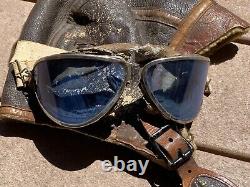 WW2 USAAC US Army Air Corps B-5 Shearling Flight Helmet Skull Cap with Goggles