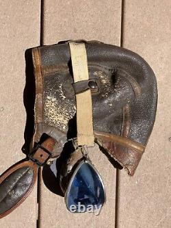 WW2 USAAC US Army Air Corps B-5 Shearling Flight Helmet Skull Cap with Goggles