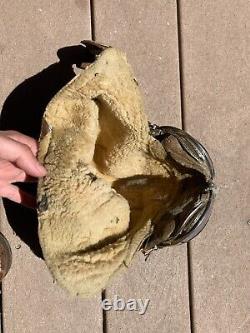 WW2 USAAC US Army Air Corps B-5 Shearling Flight Helmet Skull Cap with Goggles