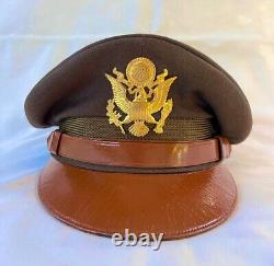 WW2 USAAF Army Air Corp Officers Chocolate OD Crusher Visor Hat Cap Sz 7-1/8