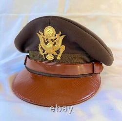 WW2 USAAF Army Air Corp Officers Chocolate OD Crusher Visor Hat Cap Sz 7-1/8